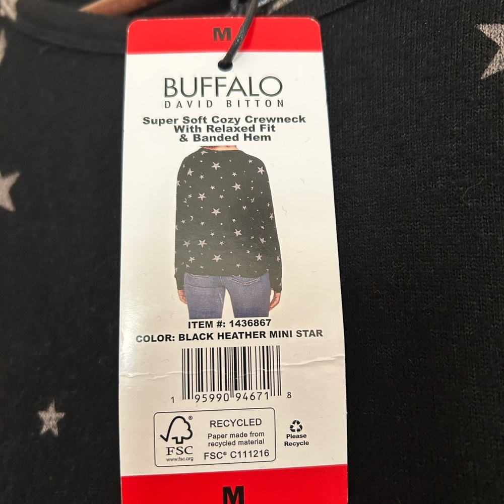 Buffalo David Bitton Star Crewneck Sweatshirt – Black w/Silver Stars, Med, NWT - Picture 2 of 2